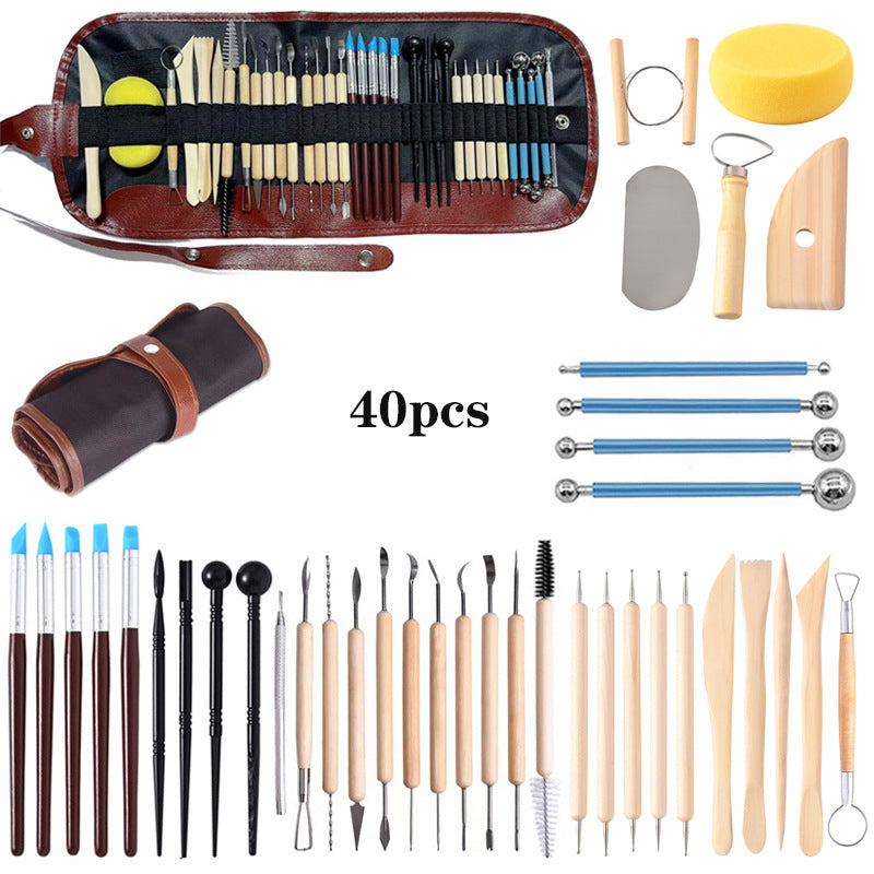 40-Piece Clay Sculpting Tool Set | Wood & Metal Pottery Tools for Polymer & Ceramic Clay
