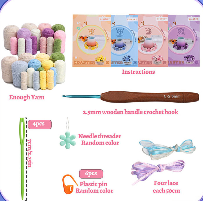 Flower Coasters DIY Crochet Kit Set For Beginners