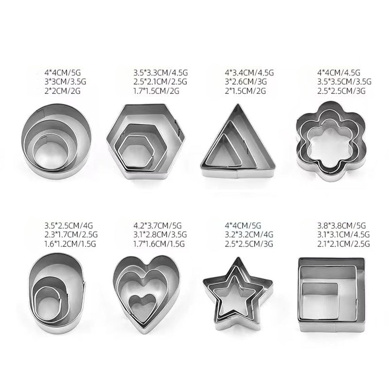 24pcs Stainless Steel Mini Cookie Geometric Clay Cutter Set | Handcraft Shape Tools