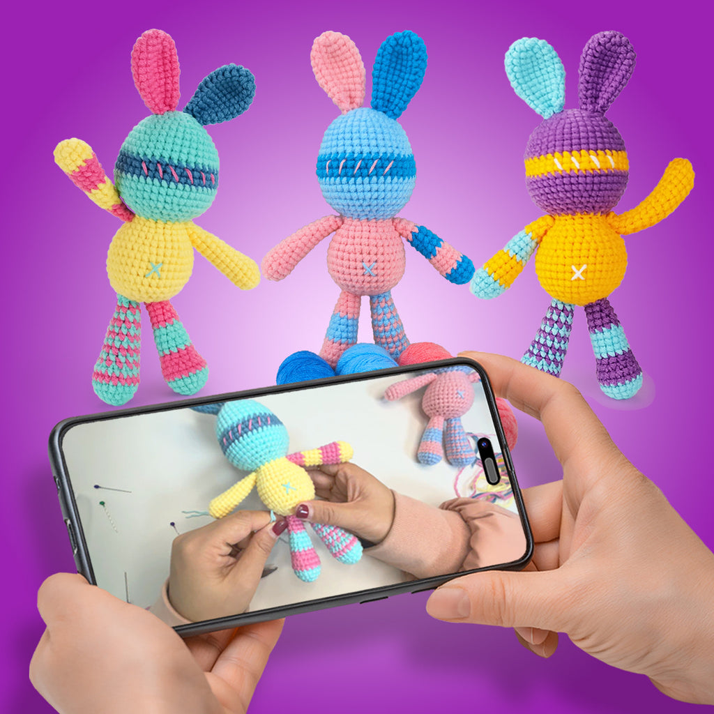 Rainbow Purple Rabbit Crochet DIY Kit With Video Tutorial For Beginners