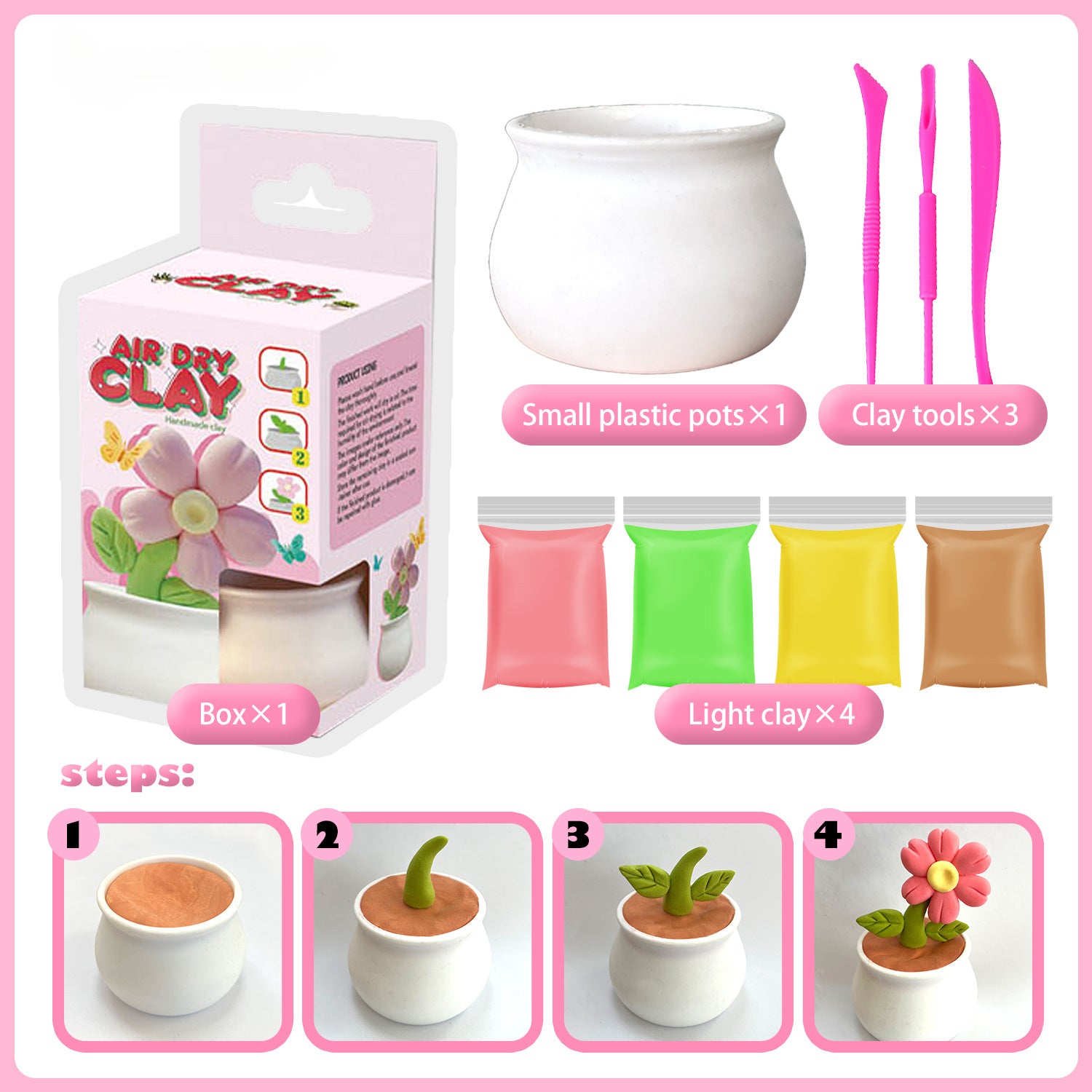 Ultra-light Clay Succulent Flower Pot DIY Tools Children's Color Clay Playdough Handmade Clay Toy Set