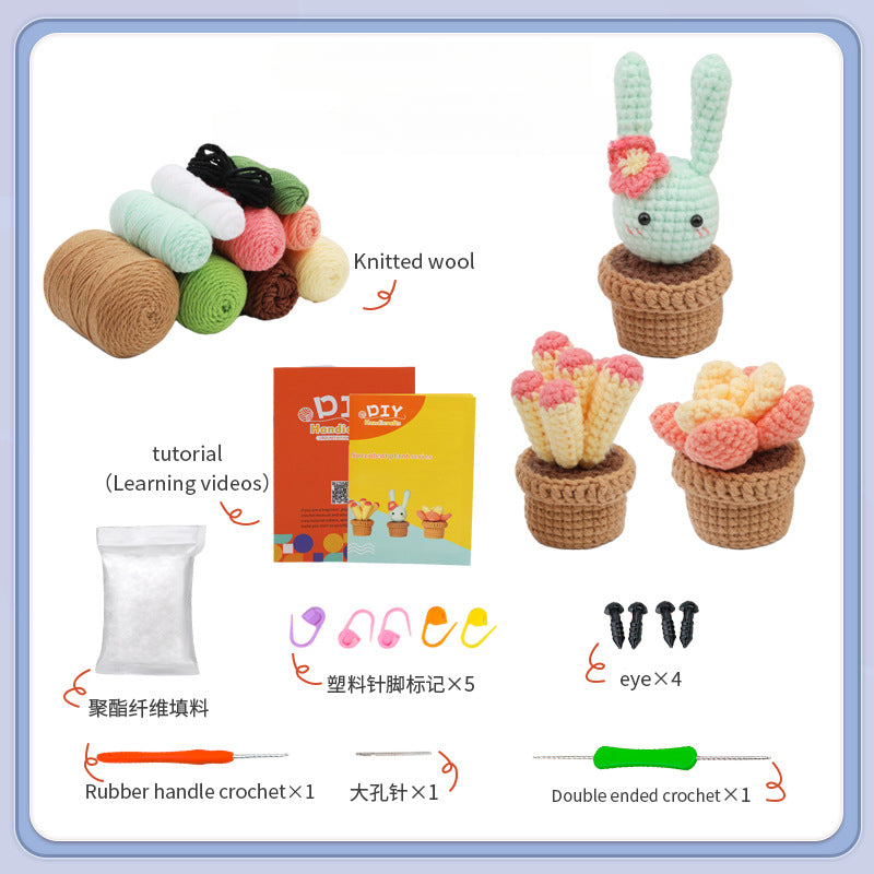 Cute Potted Plant Crochet DIY Kit With Video Tutorial For Beginners