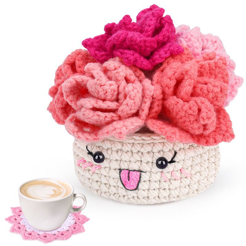 Pink Potted Plant Coaster DIY Crochet Kit