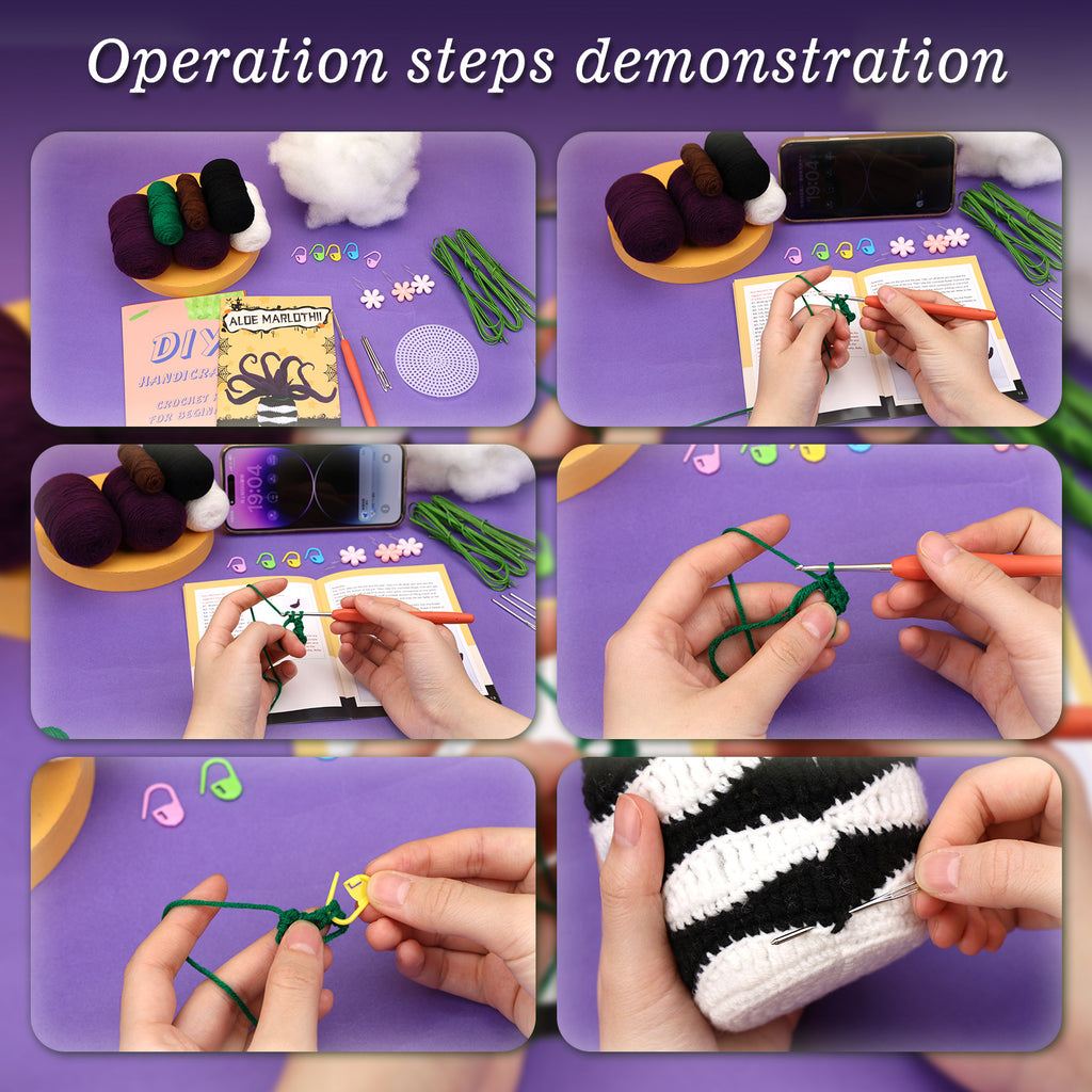 Onikiri Crochet Plant DIY Kit – Whimsical Aloe-Inspired Yarn Art with Video Tutorial