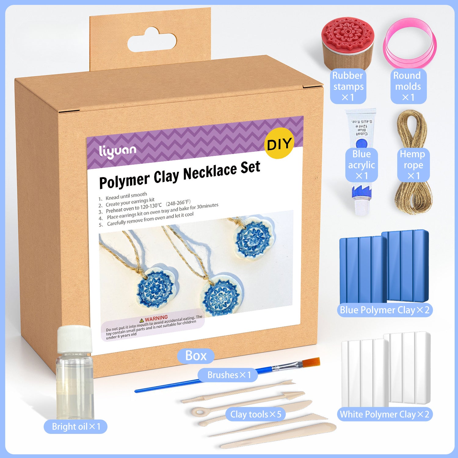 DIY Polymer Clay Necklace Kit – Handmade Jewelry Craft Set with Tools & Accessories for Kids & Beginners