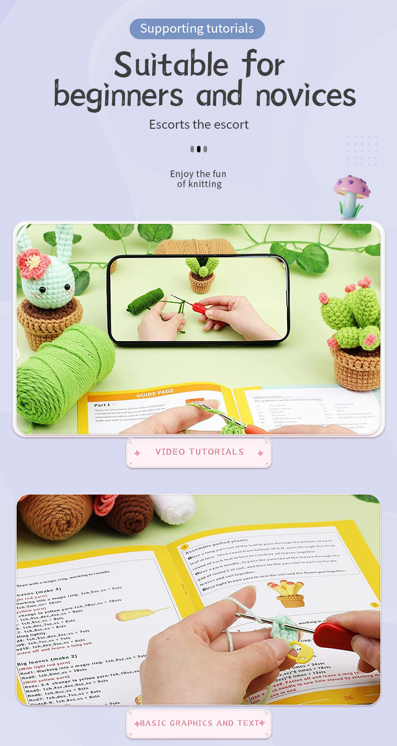 Cute Potted Plant Crochet DIY Kit With Video Tutorial For Beginners