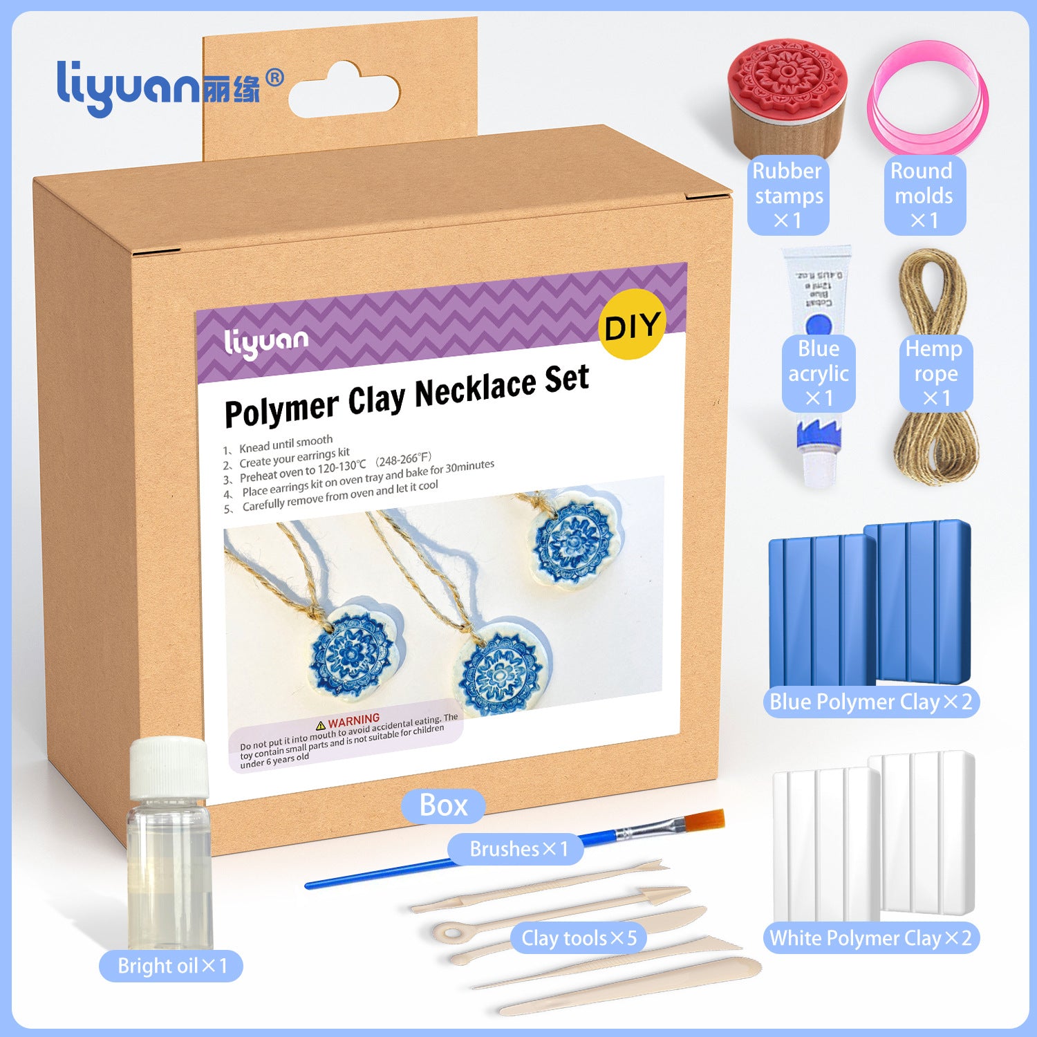 DIY Polymer Clay Necklace Kit – Handmade Jewelry Craft Set with Tools & Accessories for Kids & Beginners