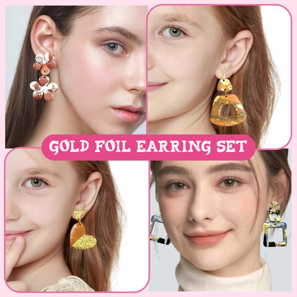Polymer Clay Earring DIY Kit – 5-Tool Oven Bake & Hair Dryer Modeling Set for Kids & Beginners, Non-Toxic Creative Gift