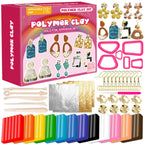 Polymer Clay Earring DIY Kit – 5-Tool Oven Bake & Hair Dryer Modeling Set for Kids & Beginners, Non-Toxic Creative Gift