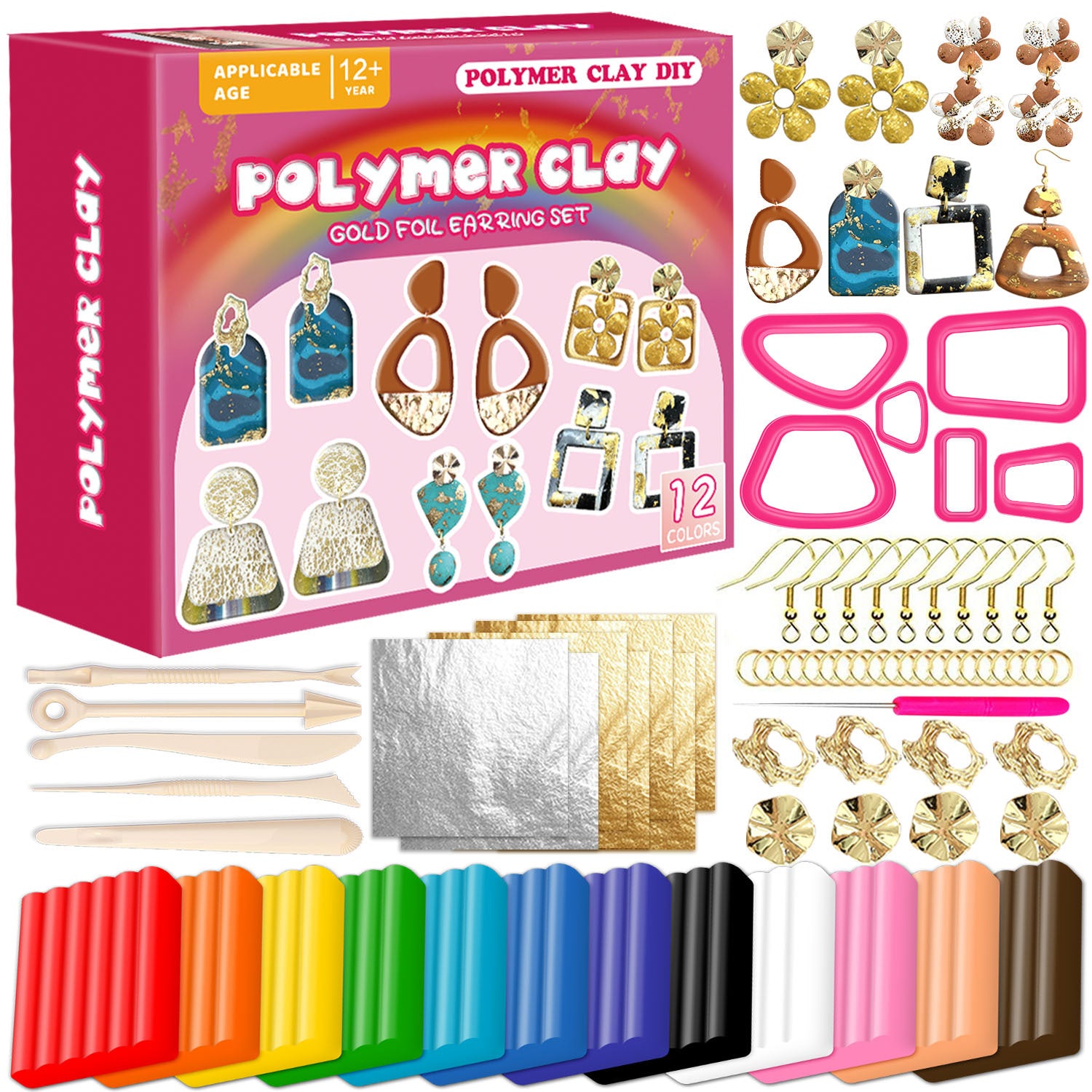 Polymer Clay Earring DIY Kit – 5-Tool Oven Bake & Hair Dryer Modeling Set for Kids & Beginners, Non-Toxic Creative Gift