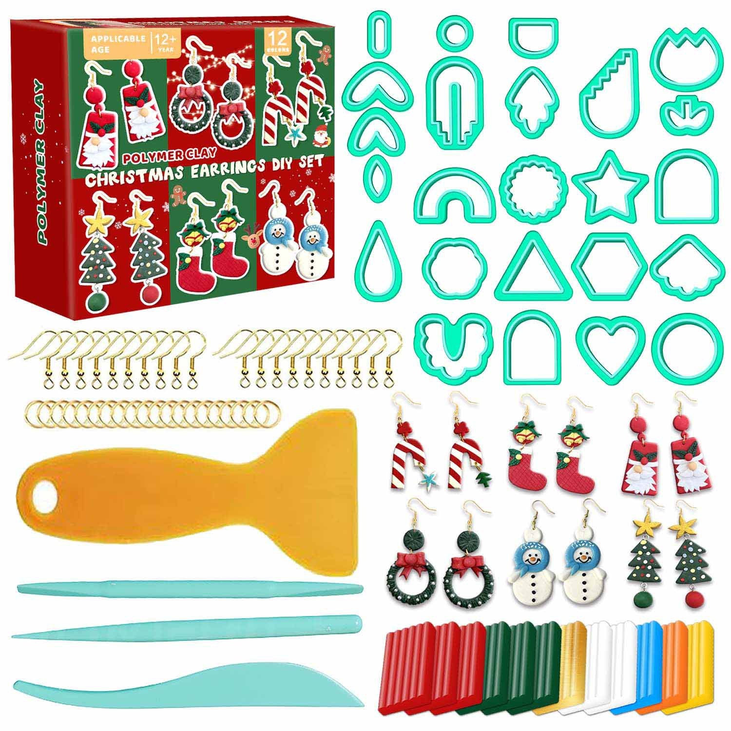 Polymer Clay Christmas Earrings DIY Kit – 12 Colors with Tools & Accessories |  Handmade Holiday Jewelry Set