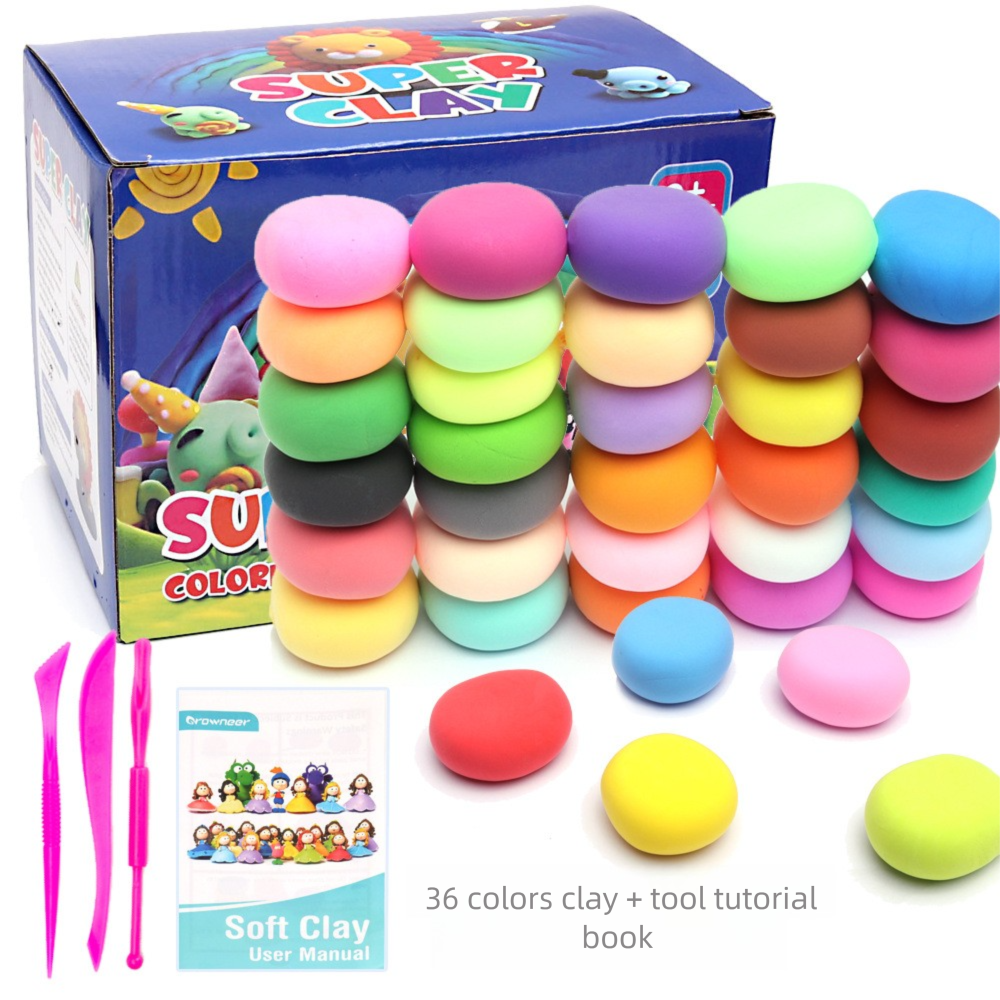Super Clay DIY Kit – 36 or 24 Bright Colors for Creative Fun with Tools & Fun Accessories | Soft Air-Dry Modeling Clay for Kids & Adults