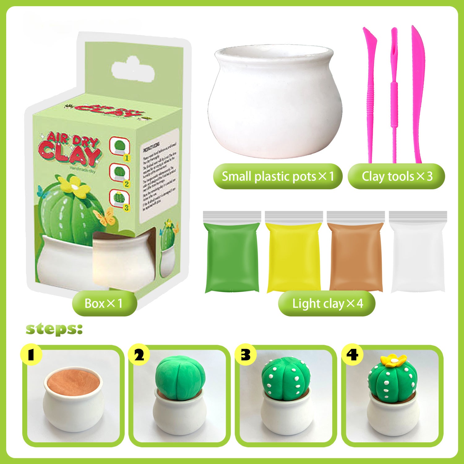 Ultra-light Clay Succulent Flower Pot DIY Tools Children's Color Clay Playdough Handmade Clay Toy Set