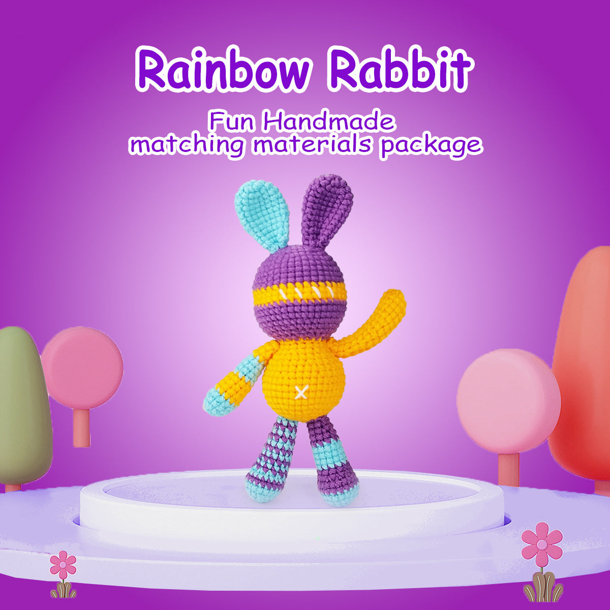 Rainbow Purple Rabbit Crochet DIY Kit With Video Tutorial For Beginners