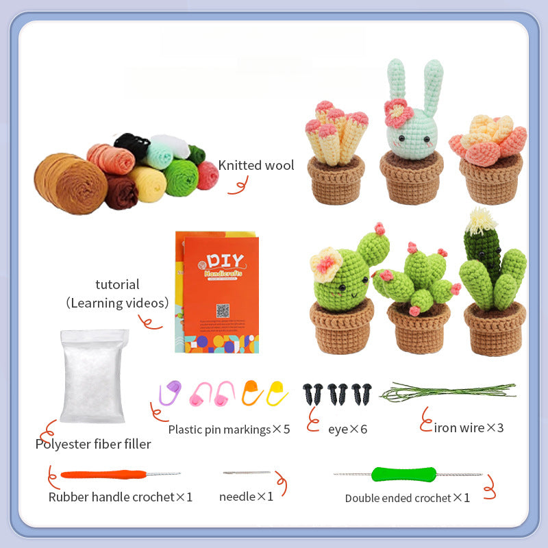 Cute Potted Plant Crochet DIY Kit With Video Tutorial For Beginners