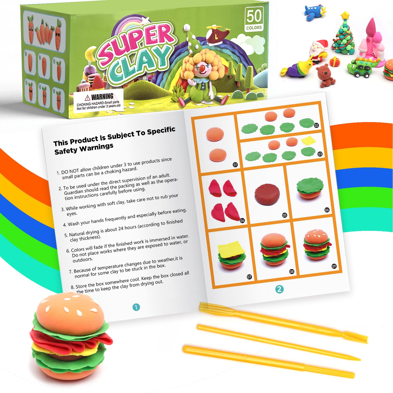 Premium Air Dry Clay Set | 50/60 Colors with Molds, Tools & Accessories, DIY Modeling Set for Kids & Adults