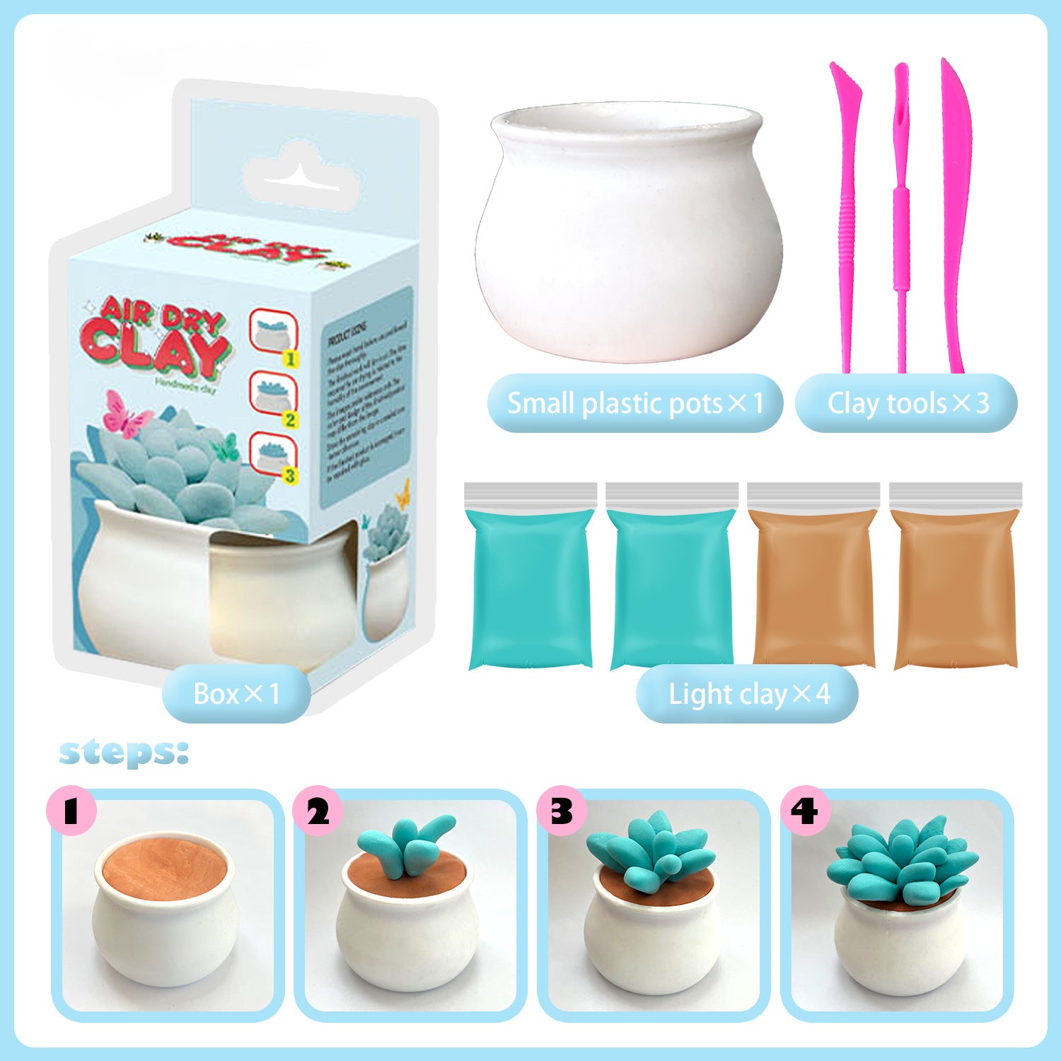 Ultra-light Clay Succulent Flower Pot DIY Tools Children's Color Clay Playdough Handmade Clay Toy Set