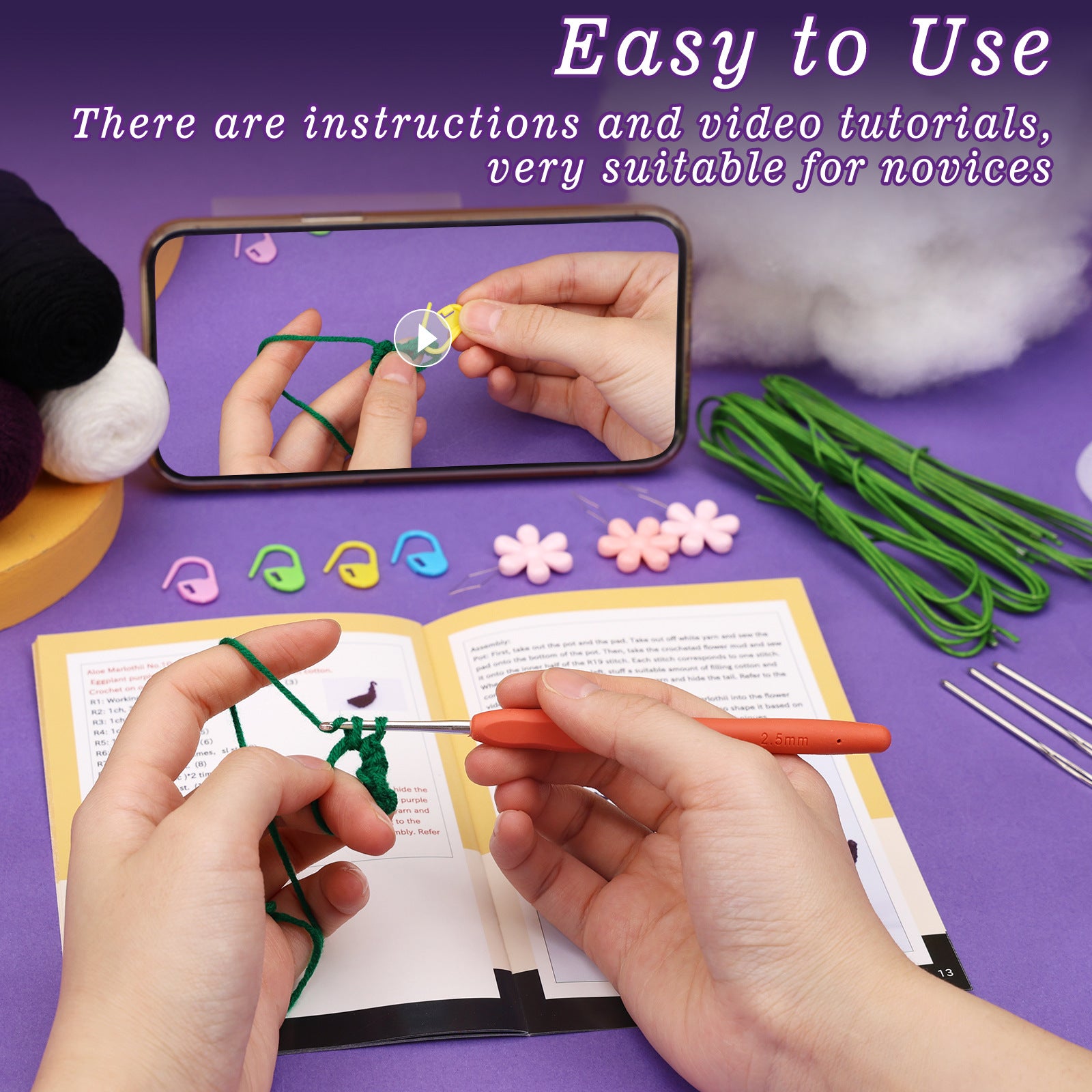 Onikiri Crochet Plant DIY Kit – Whimsical Aloe-Inspired Yarn Art with Video Tutorial