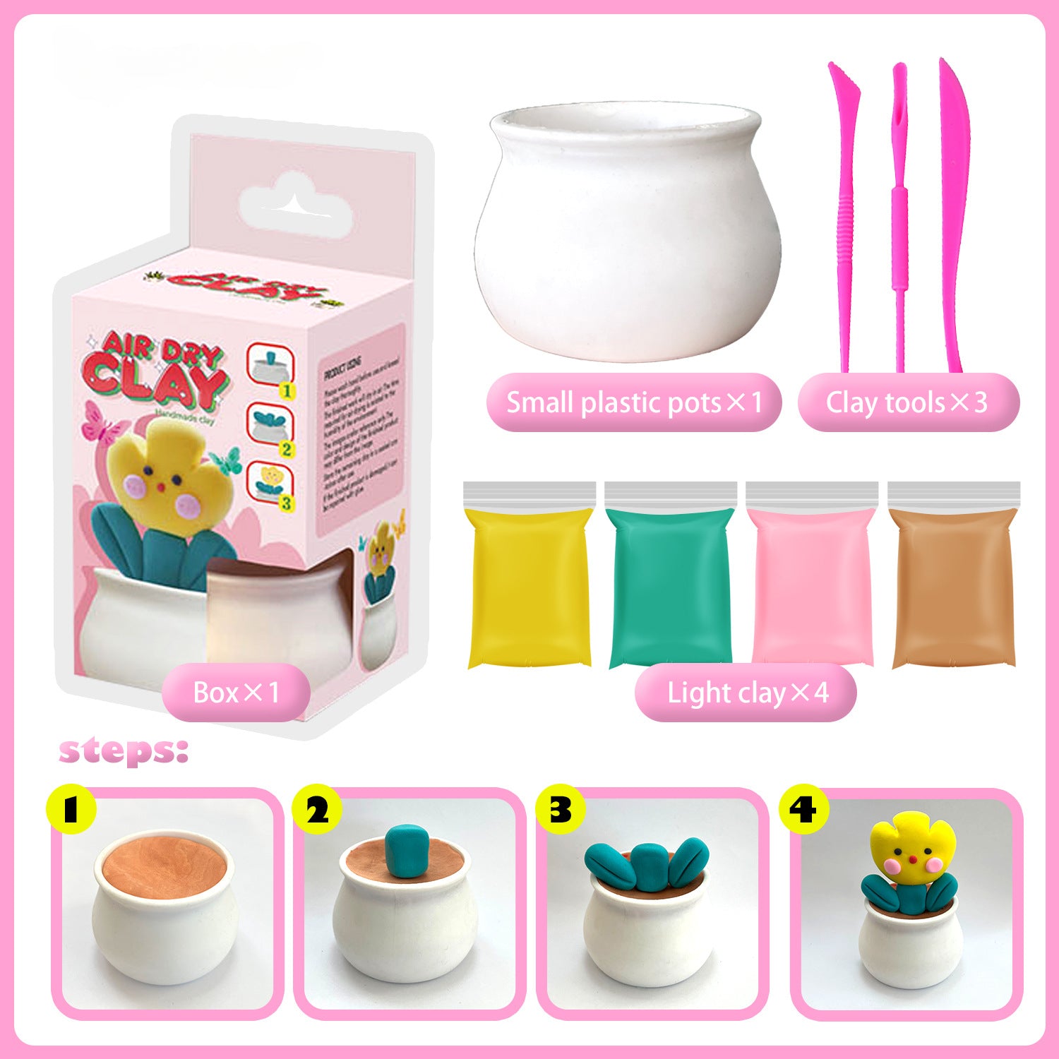 Ultra-light Clay Succulent Flower Pot DIY Tools Children's Color Clay Playdough Handmade Clay Toy Set