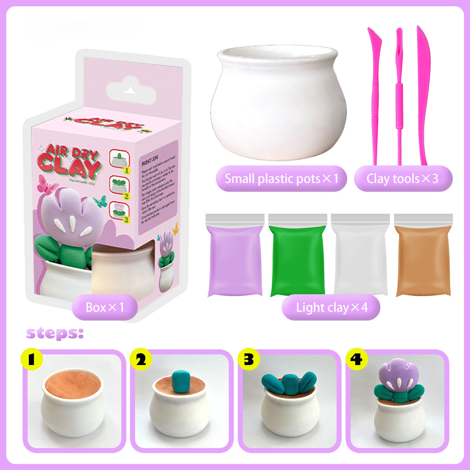 Ultra-light Clay Succulent Flower Pot DIY Tools Children's Color Clay Playdough Handmade Clay Toy Set