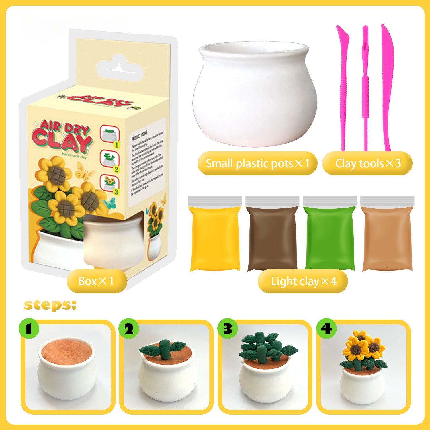Ultra-light Clay Succulent Flower Pot DIY Tools Children's Color Clay Playdough Handmade Clay Toy Set