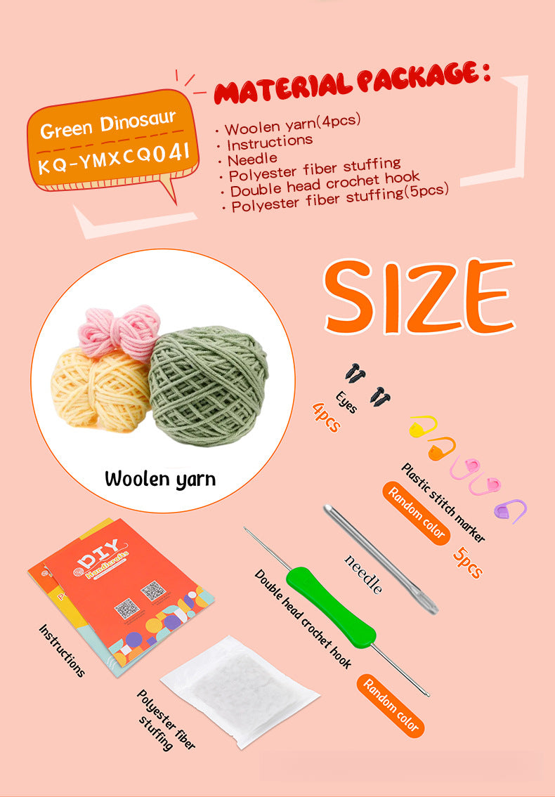 Green Cute Dinosaur Crochet DIY Kit