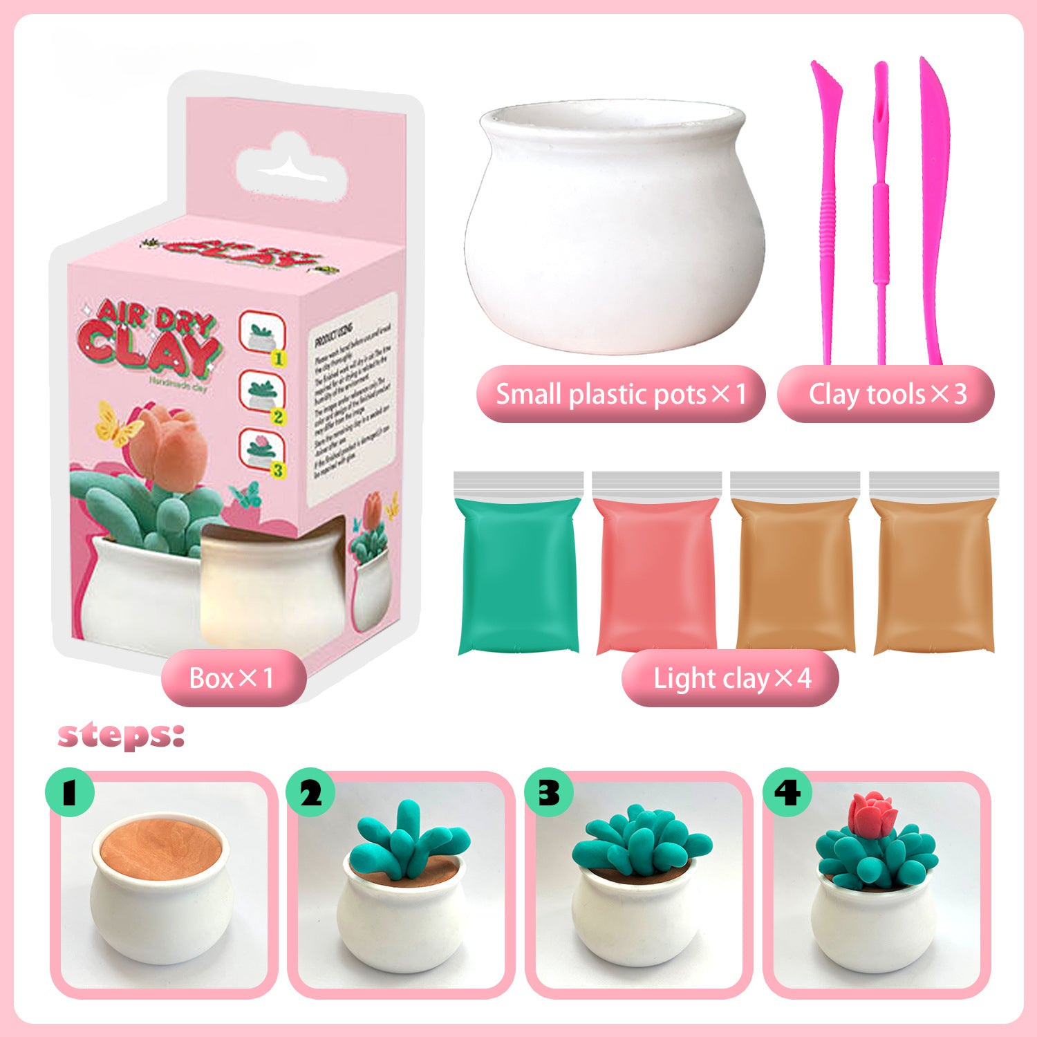 Ultra-light Clay Succulent Flower Pot DIY Tools Children's Color Clay Playdough Handmade Clay Toy Set