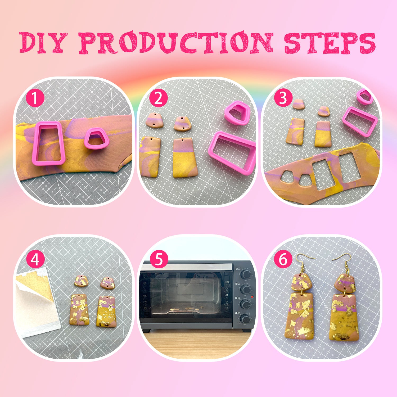 Polymer Clay Earring DIY Kit – 5-Tool Oven Bake & Hair Dryer Modeling Set for Kids & Beginners, Non-Toxic Creative Gift