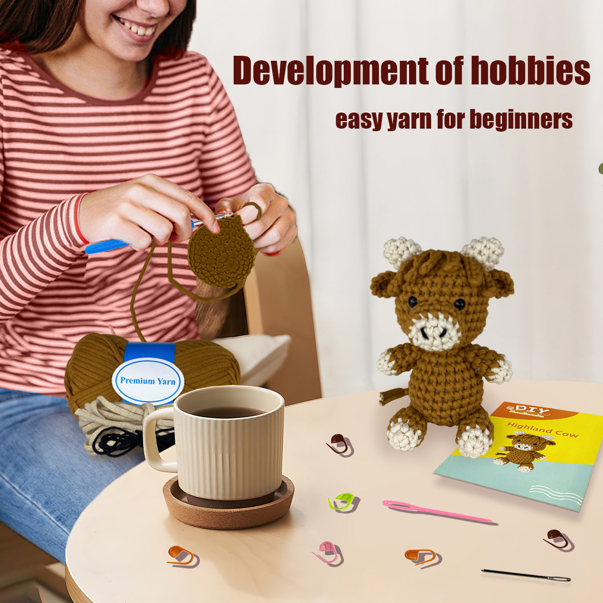 Highland Cow Handmade DIY Crochet Material Kit