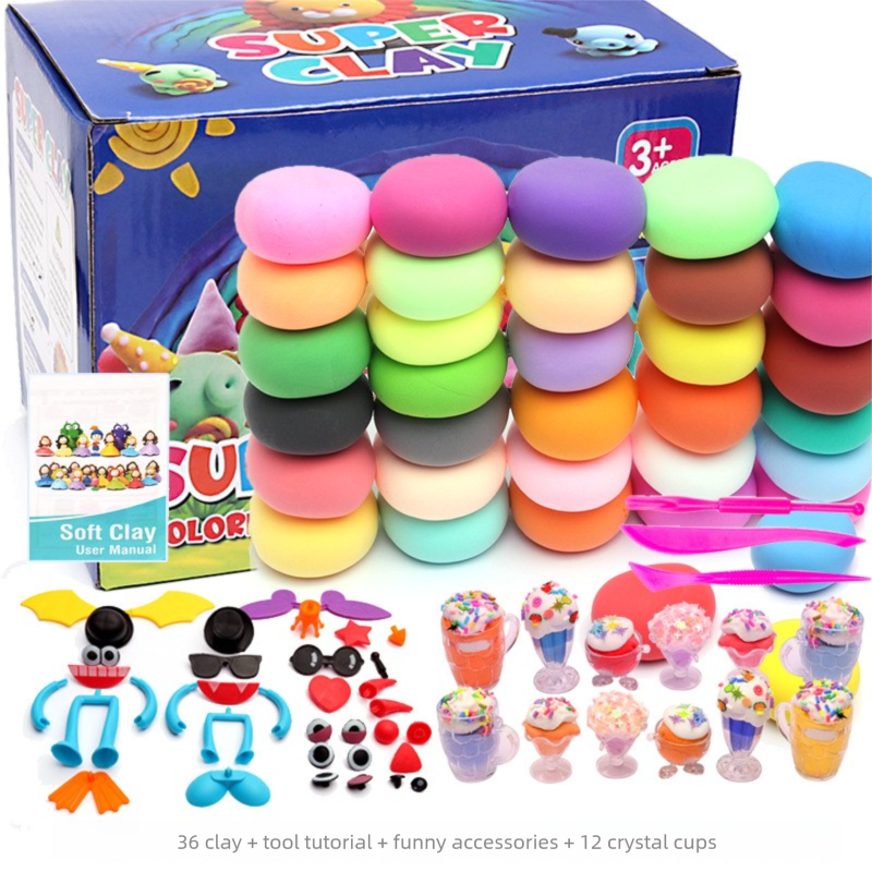 Super Clay DIY Kit – 36 or 24 Bright Colors for Creative Fun with Tools & Fun Accessories | Soft Air-Dry Modeling Clay for Kids & Adults