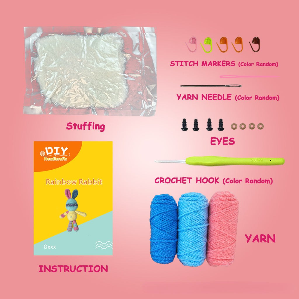 Rainbow Pink Rabbit Crochet DIY Kit With Video Tutorial For Beginners