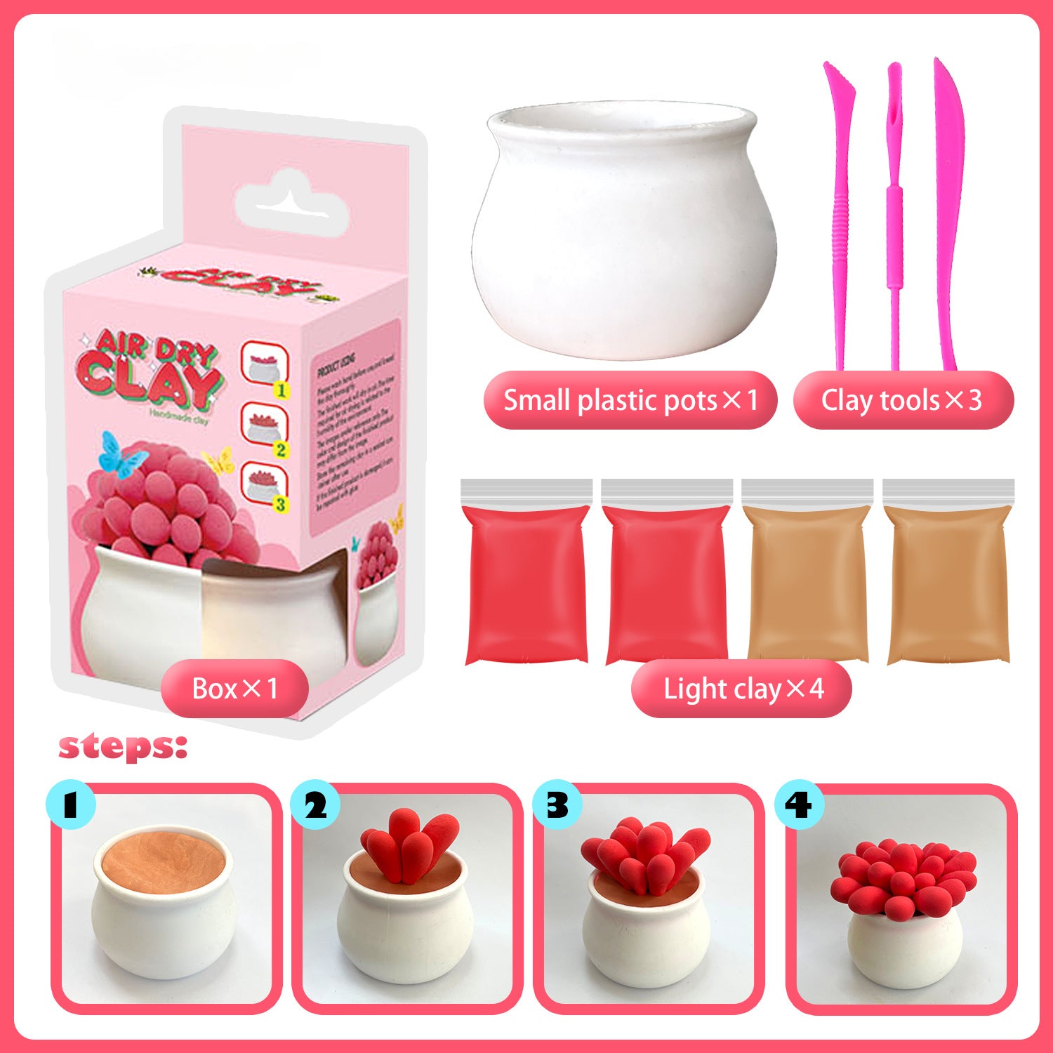 Ultra-light Clay Succulent Flower Pot DIY Tools Children's Color Clay Playdough Handmade Clay Toy Set