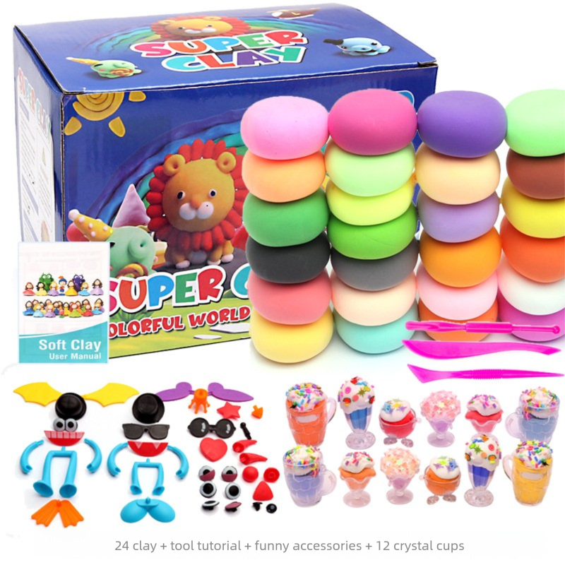 Super Clay DIY Kit – 36 or 24 Bright Colors for Creative Fun with Tools & Fun Accessories | Soft Air-Dry Modeling Clay for Kids & Adults