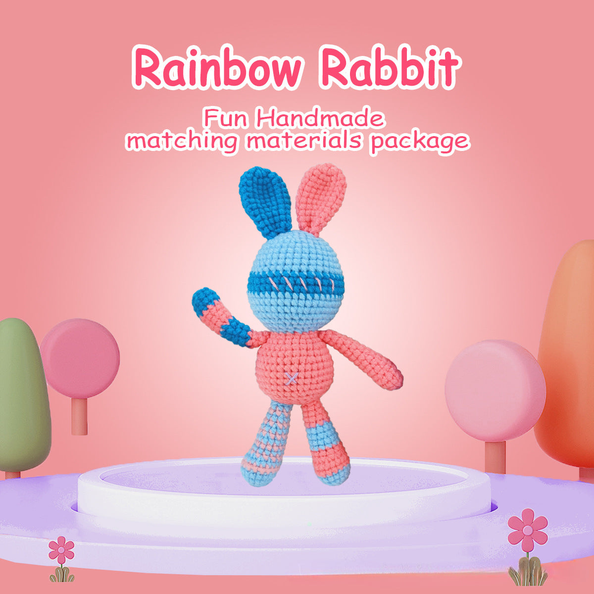 Rainbow Pink Rabbit Crochet DIY Kit With Video Tutorial For Beginners