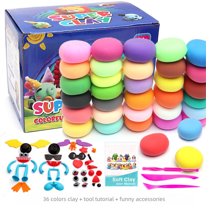 Super Clay DIY Kit – 36 or 24 Bright Colors for Creative Fun with Tools & Fun Accessories | Soft Air-Dry Modeling Clay for Kids & Adults