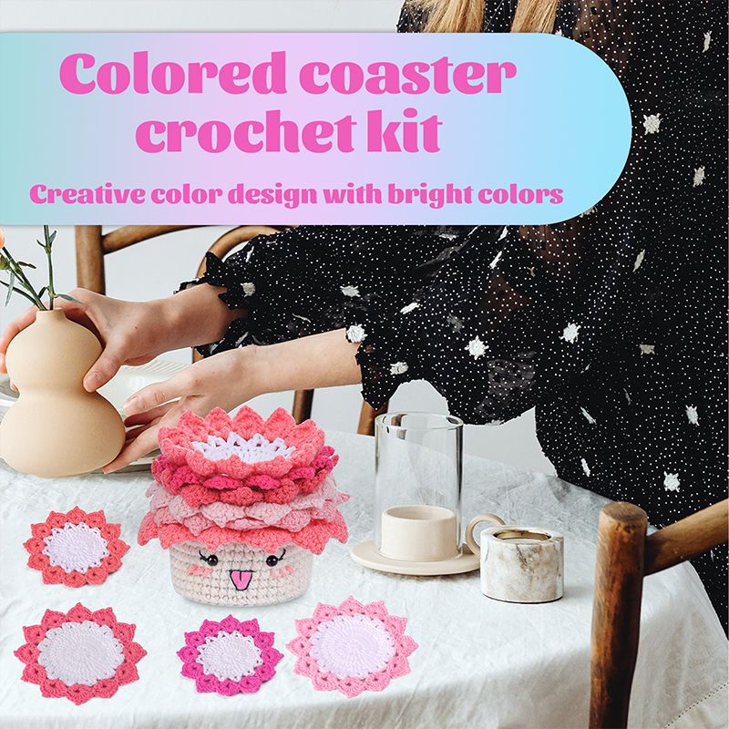 Pink Potted Plant Coaster DIY Crochet Kit