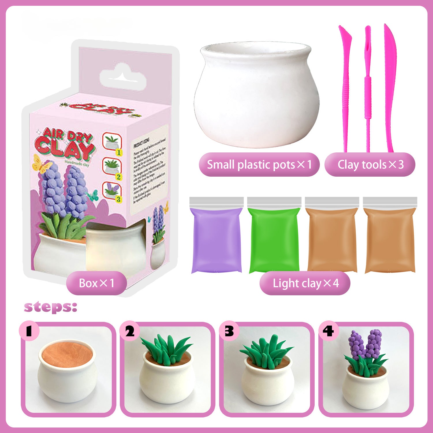 Ultra-light Clay Succulent Flower Pot DIY Tools Children's Color Clay Playdough Handmade Clay Toy Set