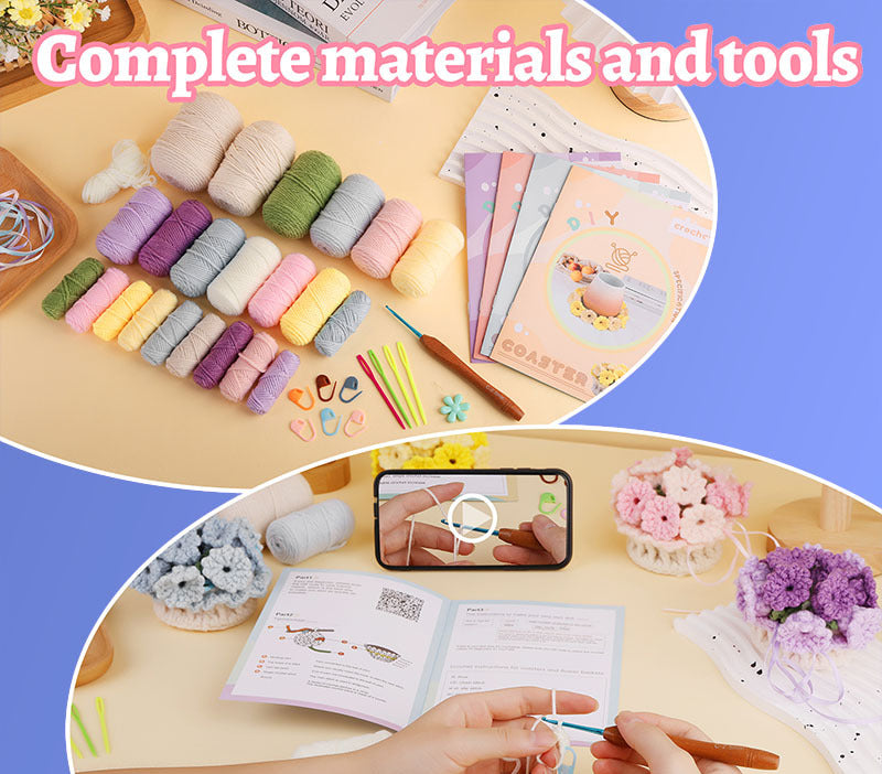 Flower Coasters DIY Crochet Kit Set For Beginners