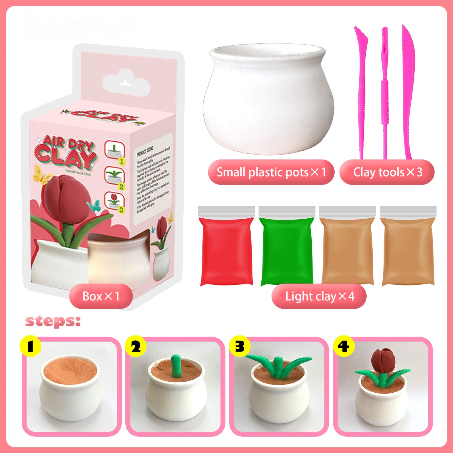 Ultra-light Clay Succulent Flower Pot DIY Tools Children's Color Clay Playdough Handmade Clay Toy Set