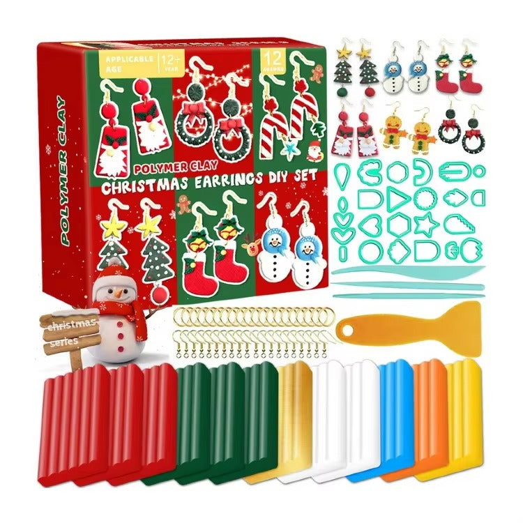 Polymer Clay Christmas Earrings DIY Kit – 12 Colors with Tools & Accessories |  Handmade Holiday Jewelry Set