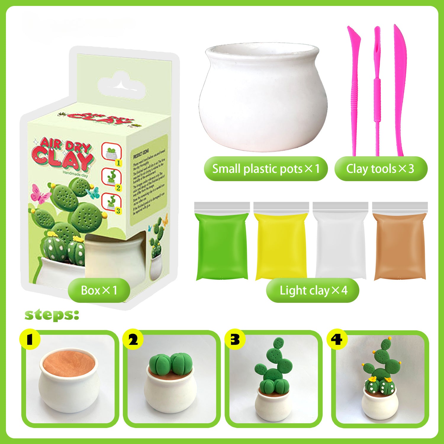 Ultra-light Clay Succulent Flower Pot DIY Tools Children's Color Clay Playdough Handmade Clay Toy Set