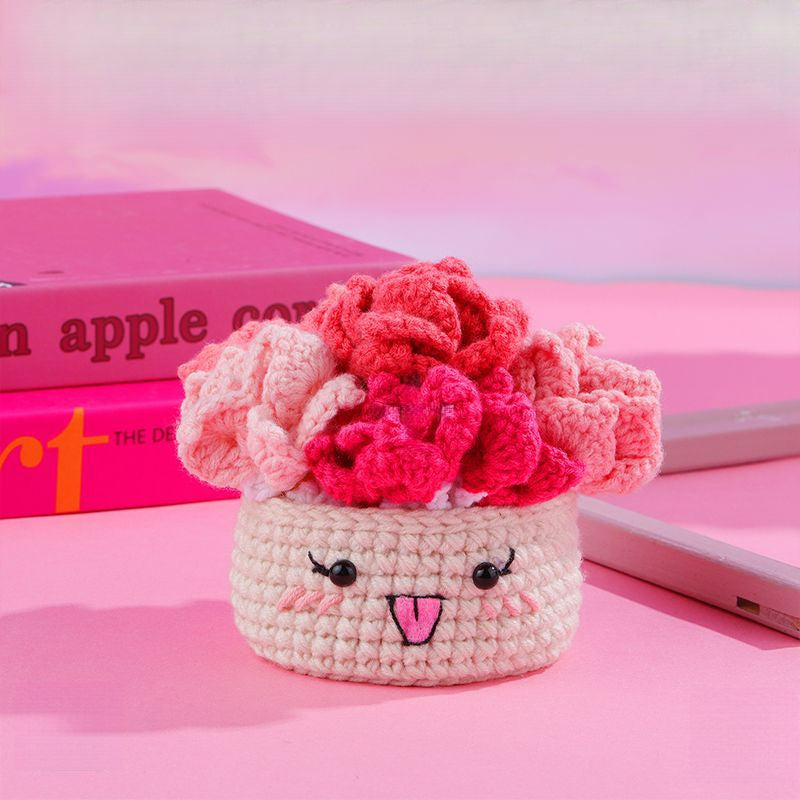 Pink Potted Plant Coaster DIY Crochet Kit