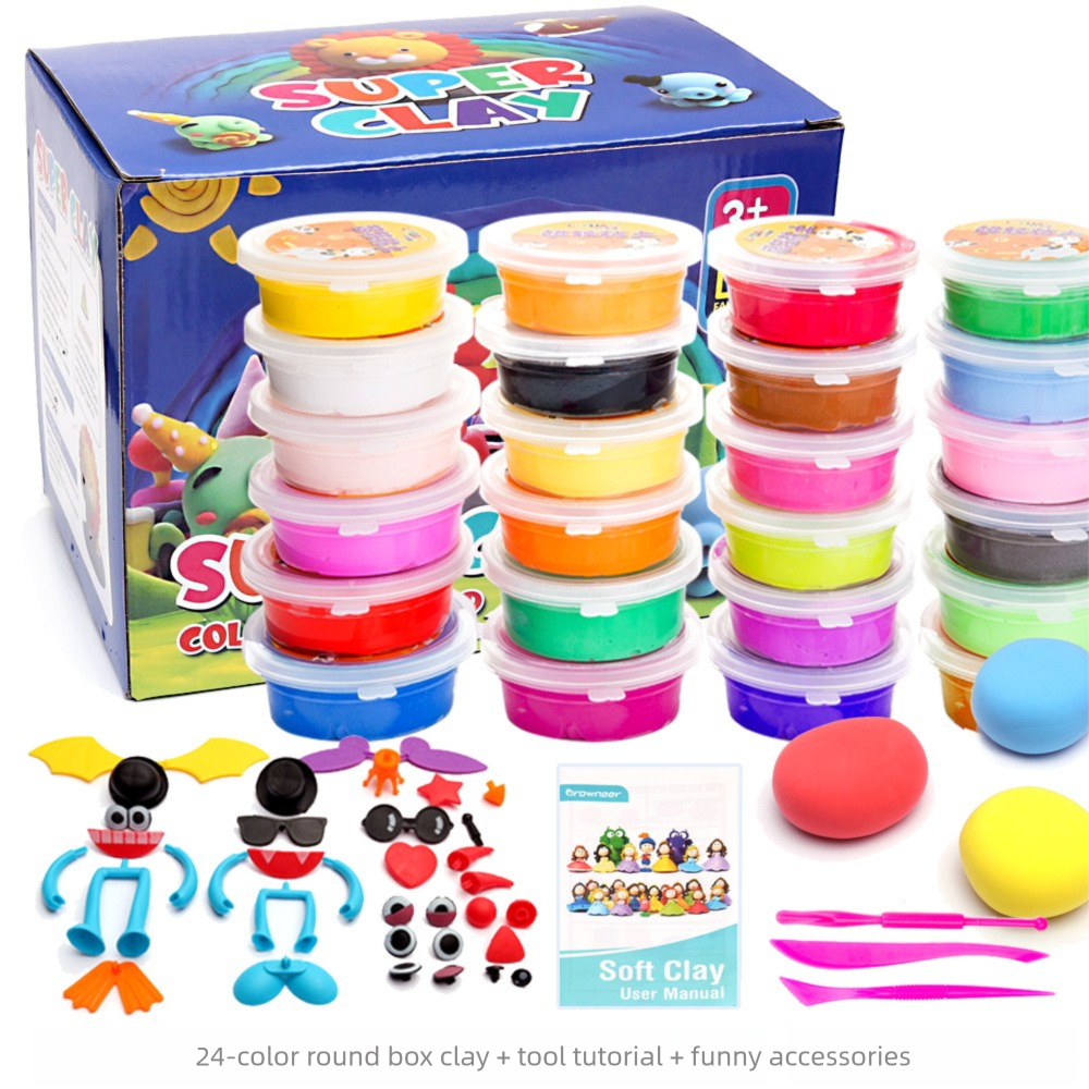 Super Clay DIY Kit – 36 or 24 Bright Colors for Creative Fun with Tools & Fun Accessories | Soft Air-Dry Modeling Clay for Kids & Adults